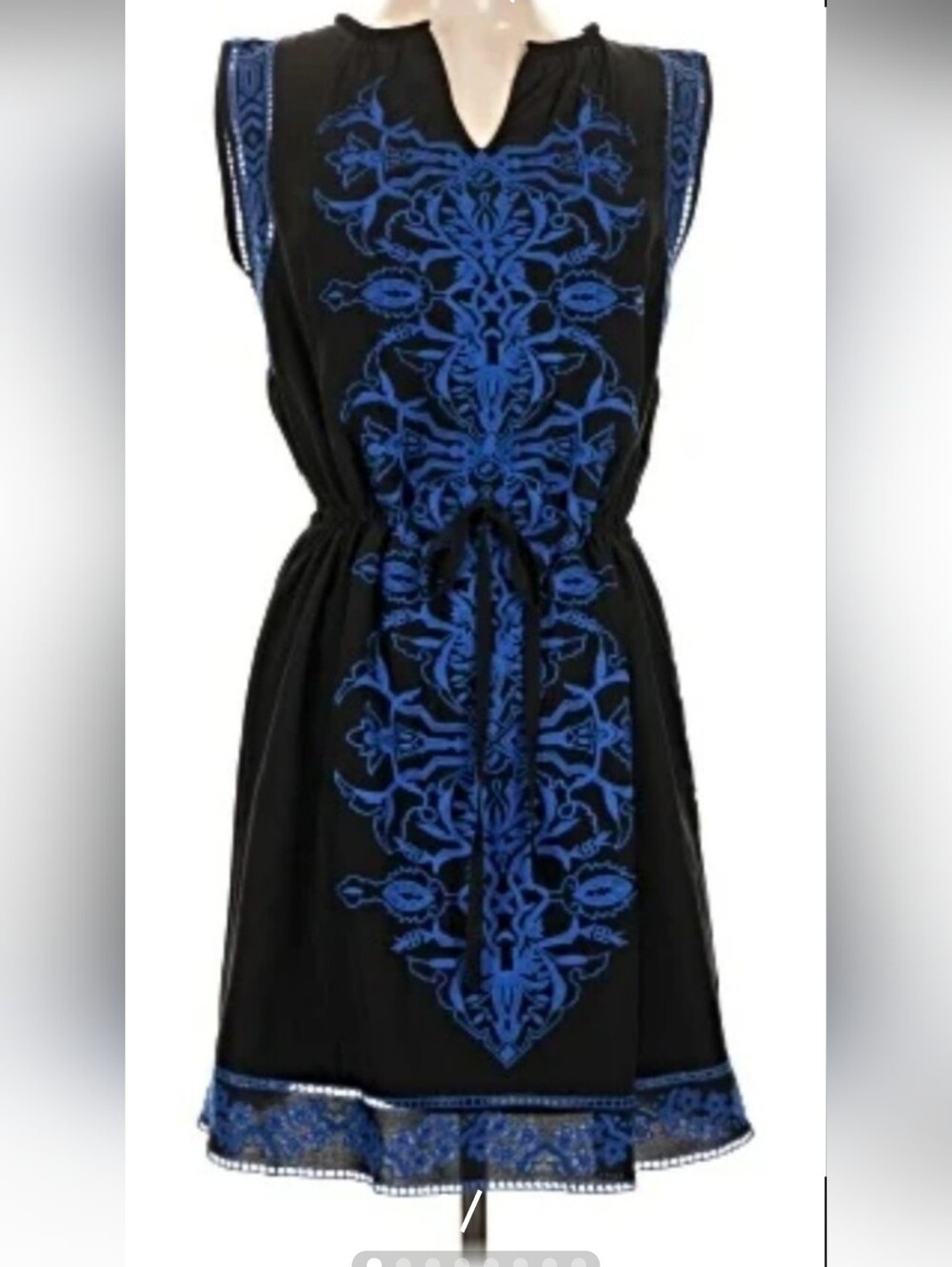 Rebecca Taylor Black Dress with Electric Blue Embroidery